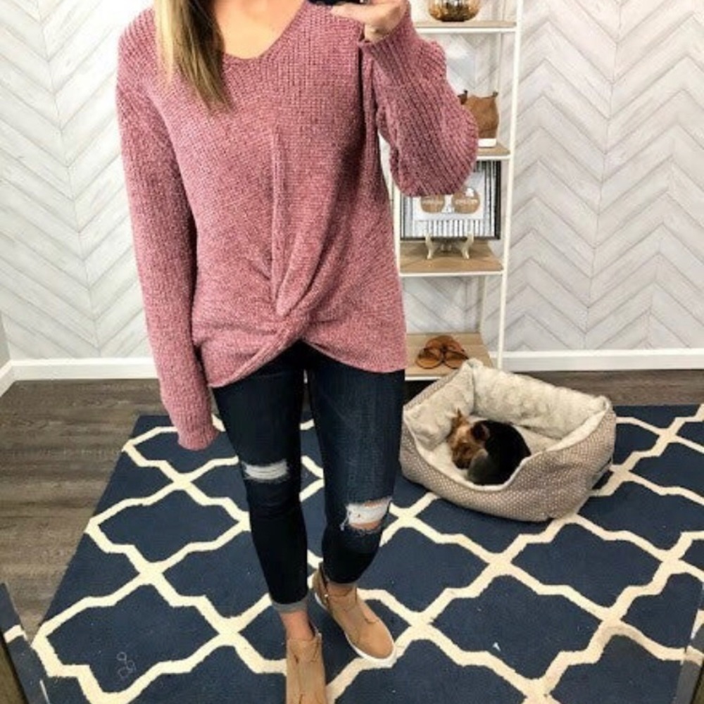 Mauve Chenille Knot Sweater